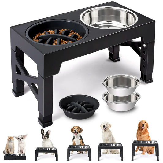 Dog Feeder Bowls Adjustable Stand with Double Stainless Steel